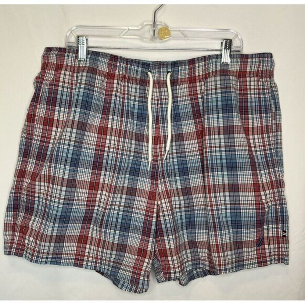 NAUTICA Men's Size XL Plaid‎ Swim Trunks/Swimwear-Mesh Lining-Pockets